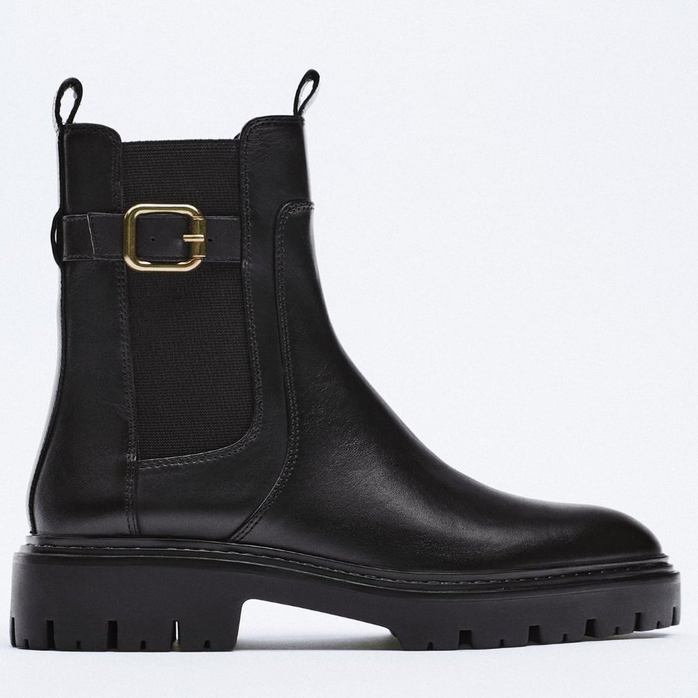 🆕 ZARA LEATHER ANKLE BOOTS WITH BUCKLE | ZARA 100% LEATHER